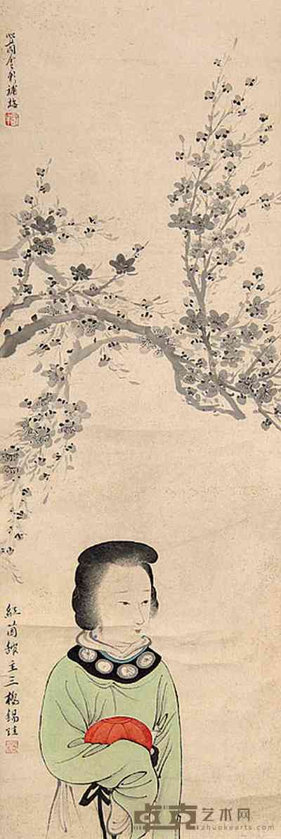 胡锡桂 金心兰 梅花仕女 立轴 97×33cm